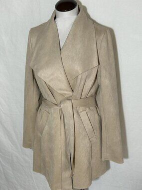 Haute Monde Beige Micro Sueded Women's 3/4 Length Coat Jacket sz Large